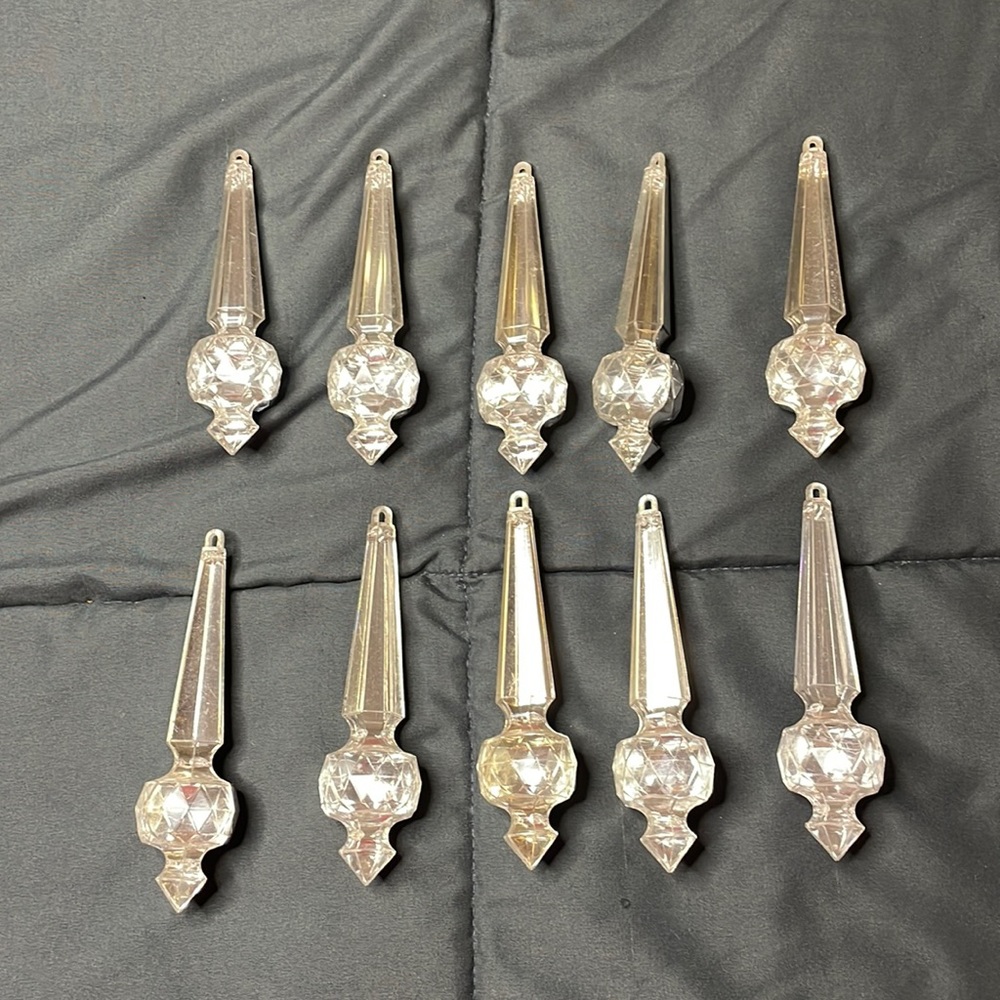 Antique Christmas Finial Plastic Clear and Silver Christmas Ornaments.